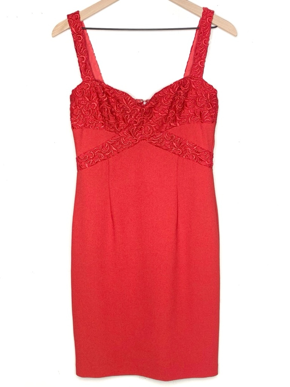 David Meister Red Lace Bust Sheath Dress 4 Cocktail Party Fitted